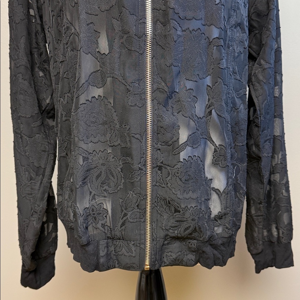 Kori America Sheer Floral Lace Bomber Jacket Black Size S - Picture 3 of 7